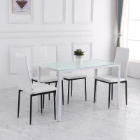 HOMCOM High Back Dining Chairs, Modern Upholstered Linen Fabric Accent Chairs with Metal Legs for Kitchen, Set of 4, White(m-7)