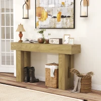 HOMCOM 63 Inch Console Table, Sofa Table Behind the Couch with Thickened Tabletop for Living Room, Hallway, Entrance, Oak(m-7)