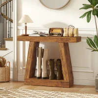 HOMCOM 42" Farmhouse Console Table, 2-Tier Entryway Table with Storage for Hallway, Living Room, Behind Couch, Dark Brown(m-2)