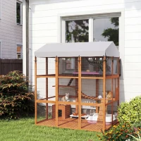 PawHut 81"H Catio Outdoor with Floor to Prevent Escaping & Easy Cleaning, for 2-4 Cats Kittens, Orange(m-8)