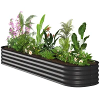 Outsunny 7.9 x 2 x 1ft Galvanized Raised Garden Bed Kit, Metal Planter Box with Safety Edging, Black(m-2)