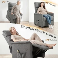 HOMCOM Lift Chair for Elderly, Power Chair Recliner with Remote Control, Side Pockets for Living Room, Dark Grey(m-4)