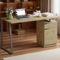 HOMCOM 53 Inch Computer Desk, Writing Table with Cabinet, Drawer, Adjustable Shelf for Home Office Study, Natural Wood(m-1)