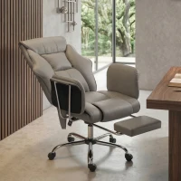 HOMCOM Massage Office Chair with 6 Points Vibration, Executive Desk Chair with High Back, PU Leather, Footrest, Gray(m-10)