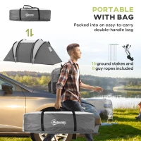 Outsunny Camping Tent with 2 Bedrooms and Living Area, 3000mm Waterproof Family Tent, for Fishing Hiking Festival, Grey(m-7)