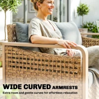 Outsunny Rattan Wicker Sofa 3-Seater Outdoor Patio Sofa with Cushions for Garden Backyard Porch Gray(m-5)