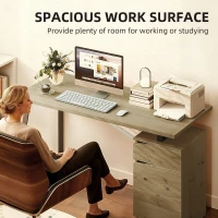 HOMCOM 53 Inch Computer Desk, Writing Table with Cabinet, Drawer, Adjustable Shelf for Home Office Study, Natural Wood(m-4)