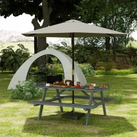 Outsunny Wood Picnic Table, Camping Table and Bench Set with Umbrella Hole for Outdoor, Garden, Patio, Backyard, Grey(m-1)