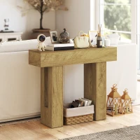 HOMCOM 42 Inch Console Table, Sofa Table Behind the Couch with Thickened Tabletop for Living Room, Hallway, Entrance, Oak(m-6)