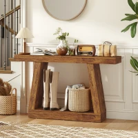 HOMCOM 55" Farmhouse Console Table, 2-Tier Entryway Table with Storage for Hallway, Living Room, Behind Couch, Dark Brown(m-11)