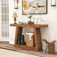 HOMCOM 55" Farmhouse Console Table, 2-Tier Entryway Table with Storage for Hallway, Living Room, Behind Couch, Dark Brown(m-6)