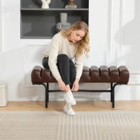 HOMCOM Bedroom Bench PU Leather End of Bed Bench with Cylindrical Seat and Metal Legs for Bedroom Living Room Hallway Brown(m-7)