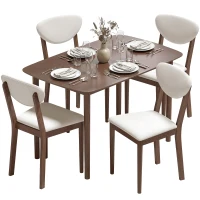 HOMCOM 5-Piece Dining Table Set for 4, Mid-Century Modern Kitchen Table and Chairs, Cream White(m-11)
