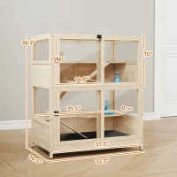 PawHut Wooden Hamster Cage, 4 Tier Small Animal Cage with Mesh Flip Roof, Pull-Out Tray, Huts, Seesaws, Ramps and Water Bottles(m-3)