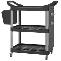 HOMCOM 3-Tier Rolling Tool Cart, 200 LBS Capacity Plastic Utility Cart with Side Shelf and Bucket, Black and Light Gray(m-1)