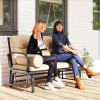 Outsunny Swing Glider Rocking Chair, Double Patio Bench, 2 Person Loveseat with Steel Frame, Cushions, Pillow Armrests, Khaki(m-2)