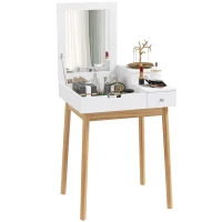 HOMCOM Makeup Vanity Table with Flip-up Mirror, Modern Dressing Table with 2 Drawers for Bedroom, White(m-2)