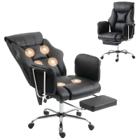 HOMCOM Massage Office Chair with 6 Points Vibration, Executive Desk Chair with High Back, PU Leather, Footrest, Black(m-1)
