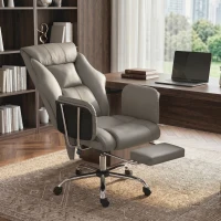 HOMCOM Massage Office Chair with 6 Points Vibration, Executive Desk Chair with High Back, PU Leather, Footrest, Gray(m-2)