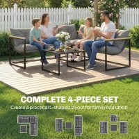 Outsunny 4 Piece Patio Furniture Set with Thick Cushions and Coffee Table, Patio Conversation Set for Porch, Balcony, Deck, Grey(m-4)