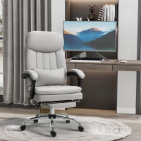 Vinsetto High Back Office Chair, Microfibre Computer Desk Chair with Lumbar Support Pillow, Foot Rest, Reclining Back, Arm, Light Grey(m-8)