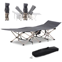 Outsunny Folding Camping Cots for Adults with Carry Bag, Side Pocket, Outdoor Portable Sleeping Bed, 330 lbs. Capacity, Gray(m-11)