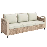 Outsunny Rattan Wicker Sofa 3-Seater Outdoor Patio Sofa with Cushions for Garden Backyard Porch Beige(m-11)