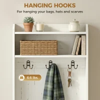 HOMCOM Narrow Hall Tree with Shoe Storage Bench, Rustic Entryway Bench with Coat Rack, Accent Coat Tree with Storage Shelves for Hallway, Mudroom, White Wood Grain(m-5)