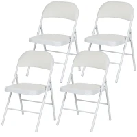 HOMCOM Set of 4 Metal Foldable Chairs, PU Leather Padded Folding Chairs with Cushion Seat and Open Back for Indoor, White(m-2)