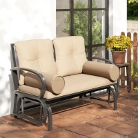Outsunny Swing Glider Rocking Chair, Double Patio Bench, 2 Person Loveseat with Steel Frame, Cushions, Pillow Armrests, Khaki(m-9)