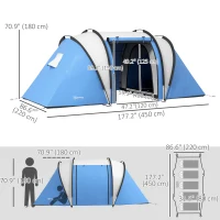 Outsunny Camping Tent with 2 Bedrooms and Living Area, 3000mm Waterproof Family Tent, for Fishing Hiking Festival, Blue(m-3)