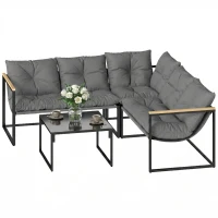 Outsunny 4 Piece Patio Furniture Set with Thick Cushions and Coffee Table, Patio Conversation Set for Porch, Balcony, Deck, Grey(m-2)