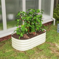 Outsunny 3.4' x 2' x 1' Galvanized Raised Garden Bed Kit, Metal Planter Box with Safety Edging, Cream(m-9)