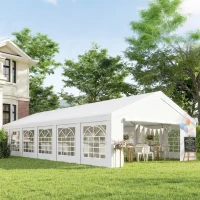 Outsunny 23' x 39' Large Outdoor Carport Canopy Party Tent with Removable Protective Sidewalls & Windows, White(m-2)
