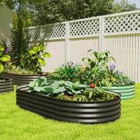 Outsunny 6' x 3' x 1' Large Outdoor Planter Box, Galvanized Raised Garden Bed with Metal Plant Stake, Black(m-8)