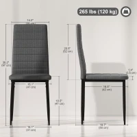 HOMCOM Modern Dining Chairs, Set of 6, High Back Linen Fabric Upholstery and Metal Legs for the Living Room, Home, Grey(m-3)