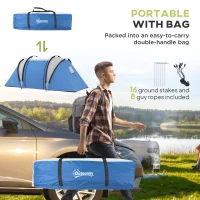 Outsunny Camping Tent with 2 Bedrooms and Living Area, 3000mm Waterproof Family Tent, for Fishing Hiking Festival, Blue(m-7)