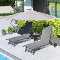 Outsunny Outdoor Lounge Chair Set of 2, Tanning Chair with Wheels, Breathable Mesh for Patio, Backyard, Poolside, Dark Grey(m-9)