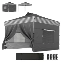 Outsunny 10 x 10 ft Pop Up Canopy Tent with 4 Sidewalls, UPF 50+ 1-Button Push Outdoor Instant Canopy with Wheeled Bag, Dark Grey(m-2)