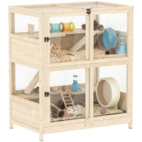 PawHut Wooden Hamster Cage, 4 Tier Small Animal Cage with Mesh Flip Roof, Pull-Out Tray, Huts, Seesaws, Ramps and Water Bottles(m-11)