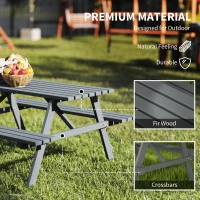 Outsunny Wood Picnic Table, Camping Table and Bench Set with Umbrella Hole for Outdoor, Garden, Patio, Backyard, Grey(m-5)