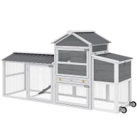 PawHut Chicken Coop with Wheels, 80" L Mobile Hen House with Run, Outdoor Wooden Chicken House with Nesting Box, Tray, Ramp(m-1)
