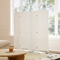 HOMCOM 56.9" 4 Panel Wooden Room Divider with Pegboard Display, Folding Privacy Screen for Home Office, White(m-10)
