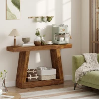 HOMCOM 55" Farmhouse Console Table, 2-Tier Entryway Table with Storage for Hallway, Living Room, Behind Couch, Dark Brown(m-7)