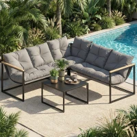 Outsunny 4 Piece Patio Furniture Set with Thick Cushions and Coffee Table, Patio Conversation Set for Porch, Balcony, Deck, Grey(m-8)