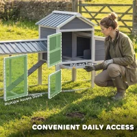 PawHut Chicken Coop with Wheels, 80" L Mobile Hen House with Run, Outdoor Wooden Chicken House with Nesting Box, Tray, Ramp(m-6)