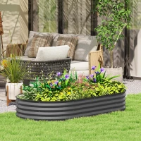 Outsunny 6' x 3' x 1' Large Outdoor Planter Box, Galvanized Raised Garden Bed with Metal Plant Stake, Dark Grey(m-1)