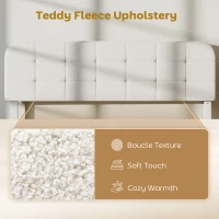 HOMCOM King Size Bed Frame with Adjustable Headboard Upholstered Platform Bed Frame with Wood Slat Support Noise Free White(m-5)