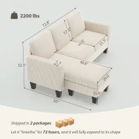 HOMCOM Sectional Sofa, L Shaped Couch, with Reversible Chaise or Ottoman, Cream White(m-3)