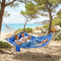 Outsunny Outdoor Hammock 2-Person, with Pillow & Pad, 440 lbs Capacity, Navy Blue(m-9)